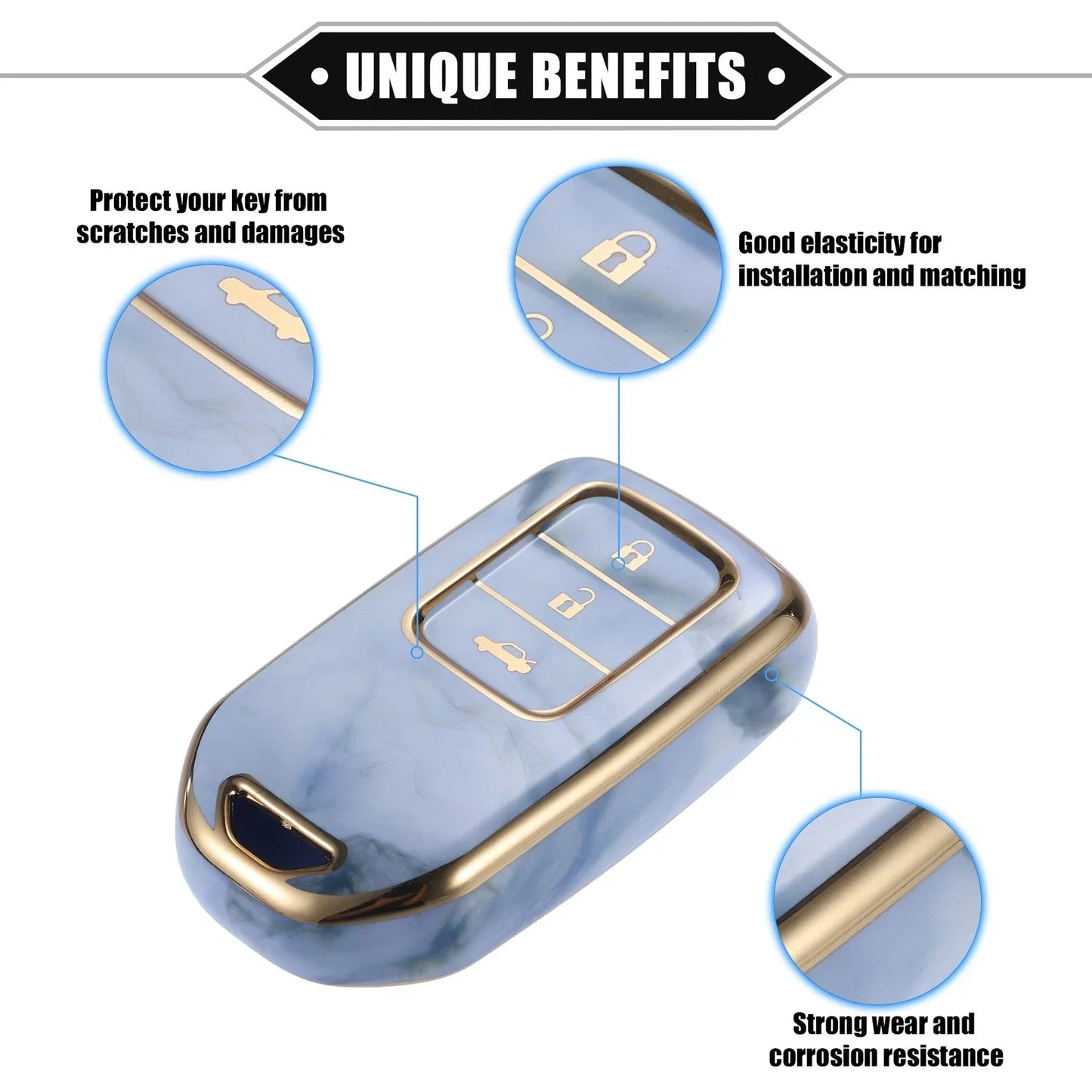 3 x Button TPU Key Fob Cover Case for Honda CR-V, Civic (2014-2016) Blue