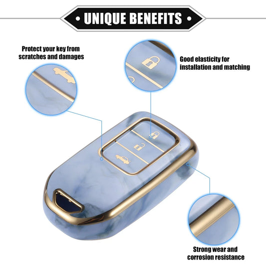 3 x Button TPU Key Fob Cover Case for Honda CR-V, Civic (2014-2016) Blue