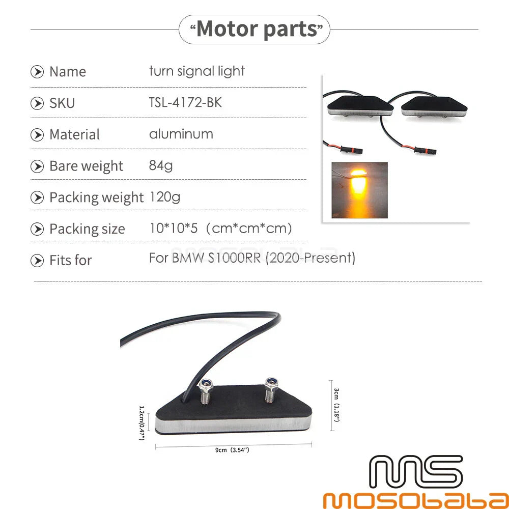 LED Mirror Block Off Sequential Turn Signals Amber for BMW S1000RR (2020-2021)
