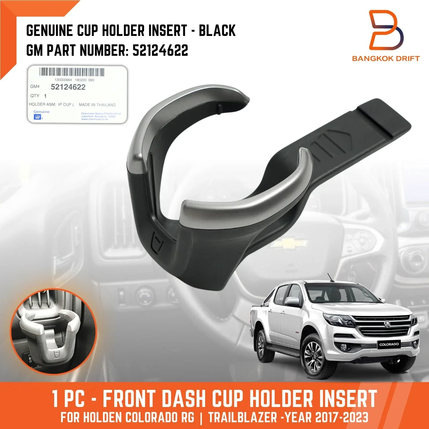 Black Dash Cup Holder Insert for Holden Colorado, Trailblazer (2017-2022)