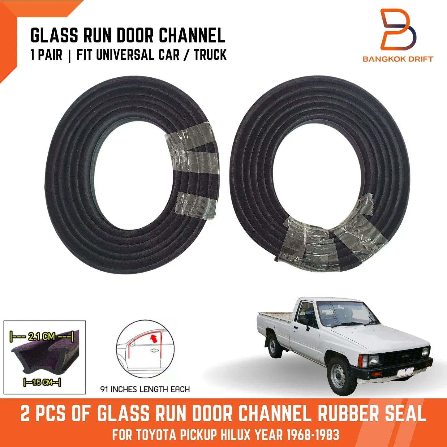 Glass Run Door Channel Rubber Seal for Toyota Hilux Ute (68-83)