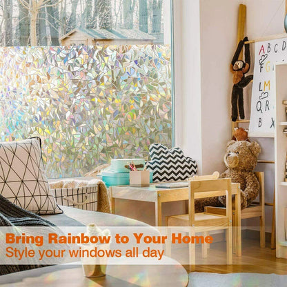 3D Rainbow Reflective Window Film Decorative Privacy Cling for Glass Sticker