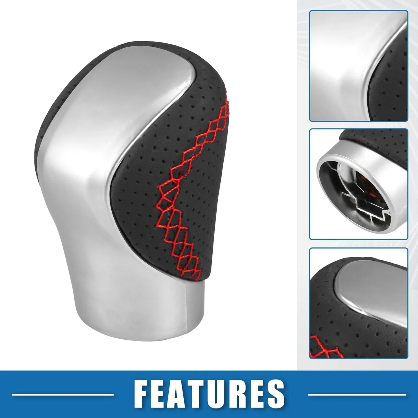 Automatic Gear Shift Knob Cover for Lexus - Silver Tone with Red Thread