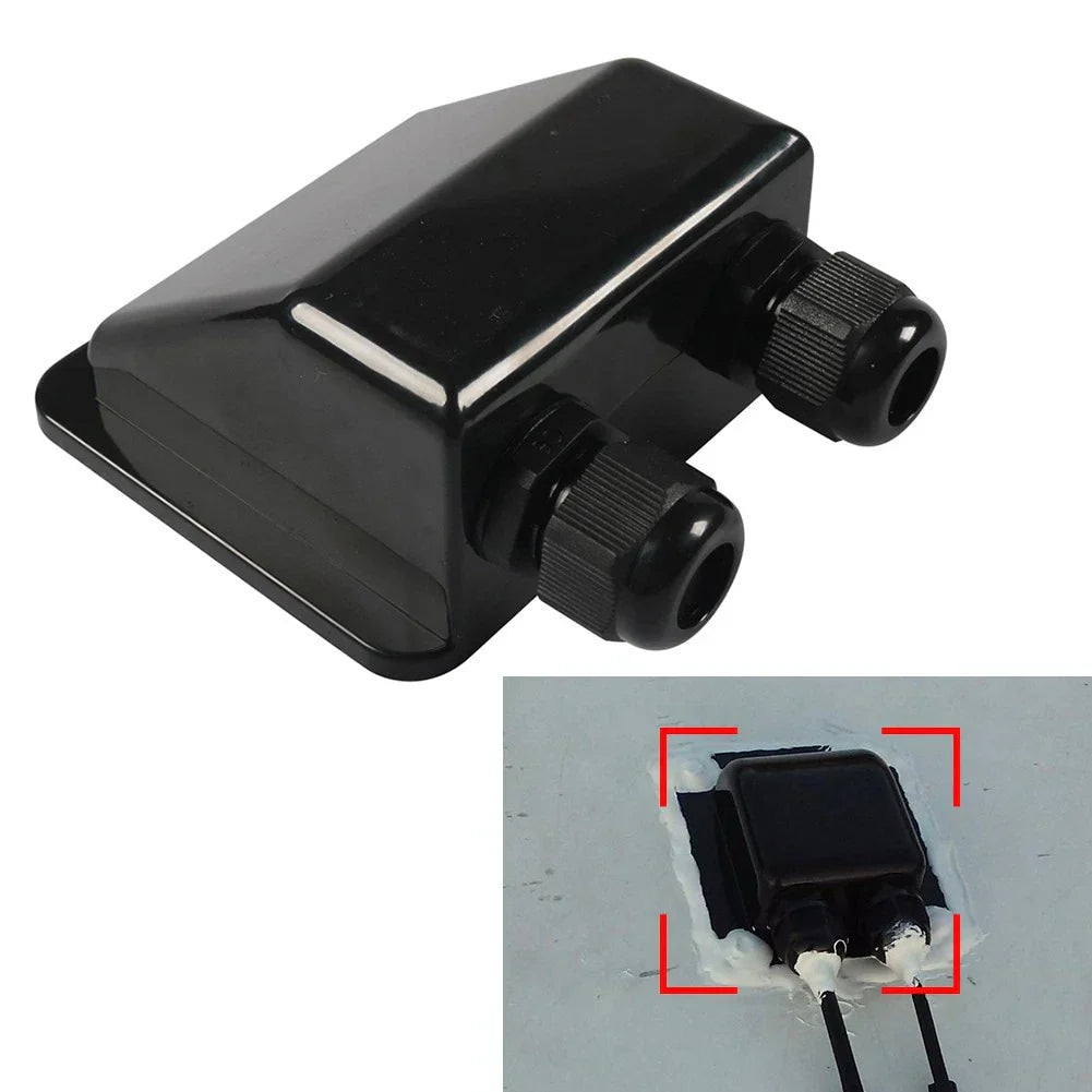 Double Wire Cable Entry Gland Box for Solar Panel RV Caravan Black