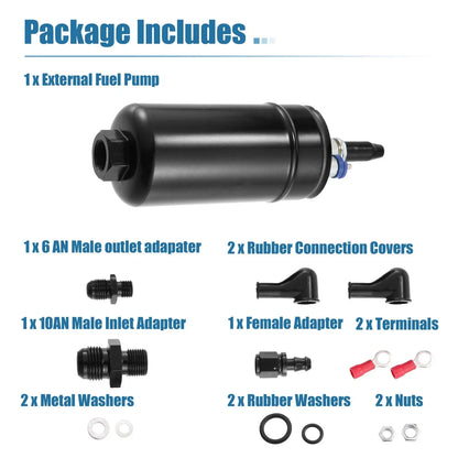 External Inline Fuel Pump Kit 10AN Inlet 8AN Outlet for Universal Vehicles