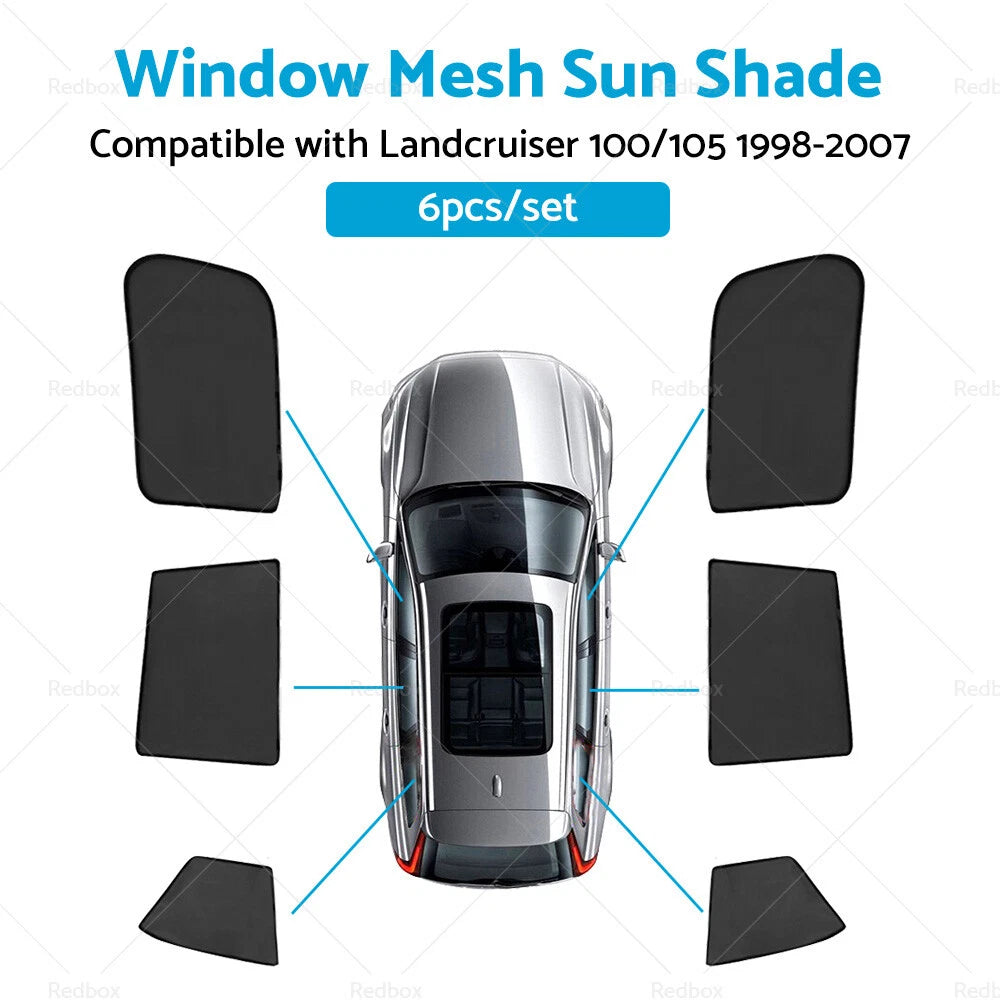 6 x Foldable Window Mesh Sun Shades for Land Cruiser 100/105 (1998-2007)