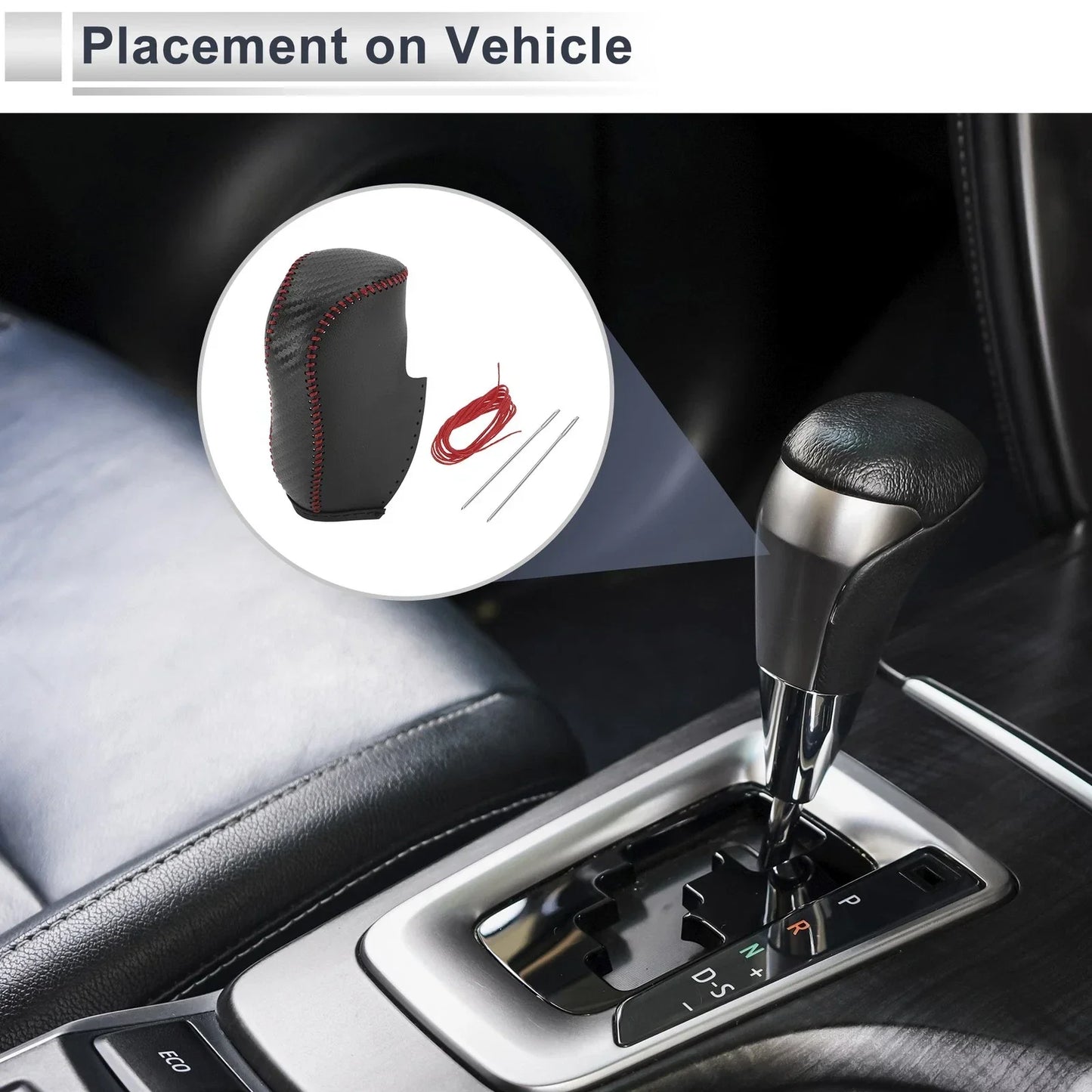 Gear Shift Knob Cover for Honda Civic 2012-2014 Black Carbon Fiber Red