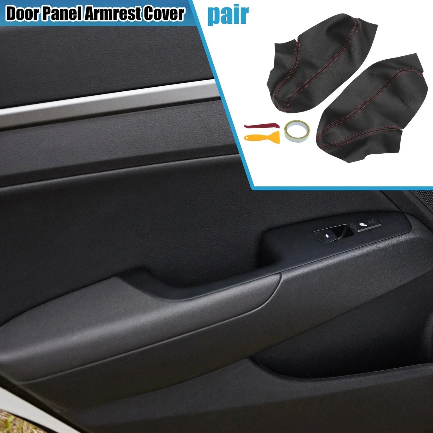 Front Door Panel Armrest Covers for Dodge Charger (2011-2023) - Black/Red Line