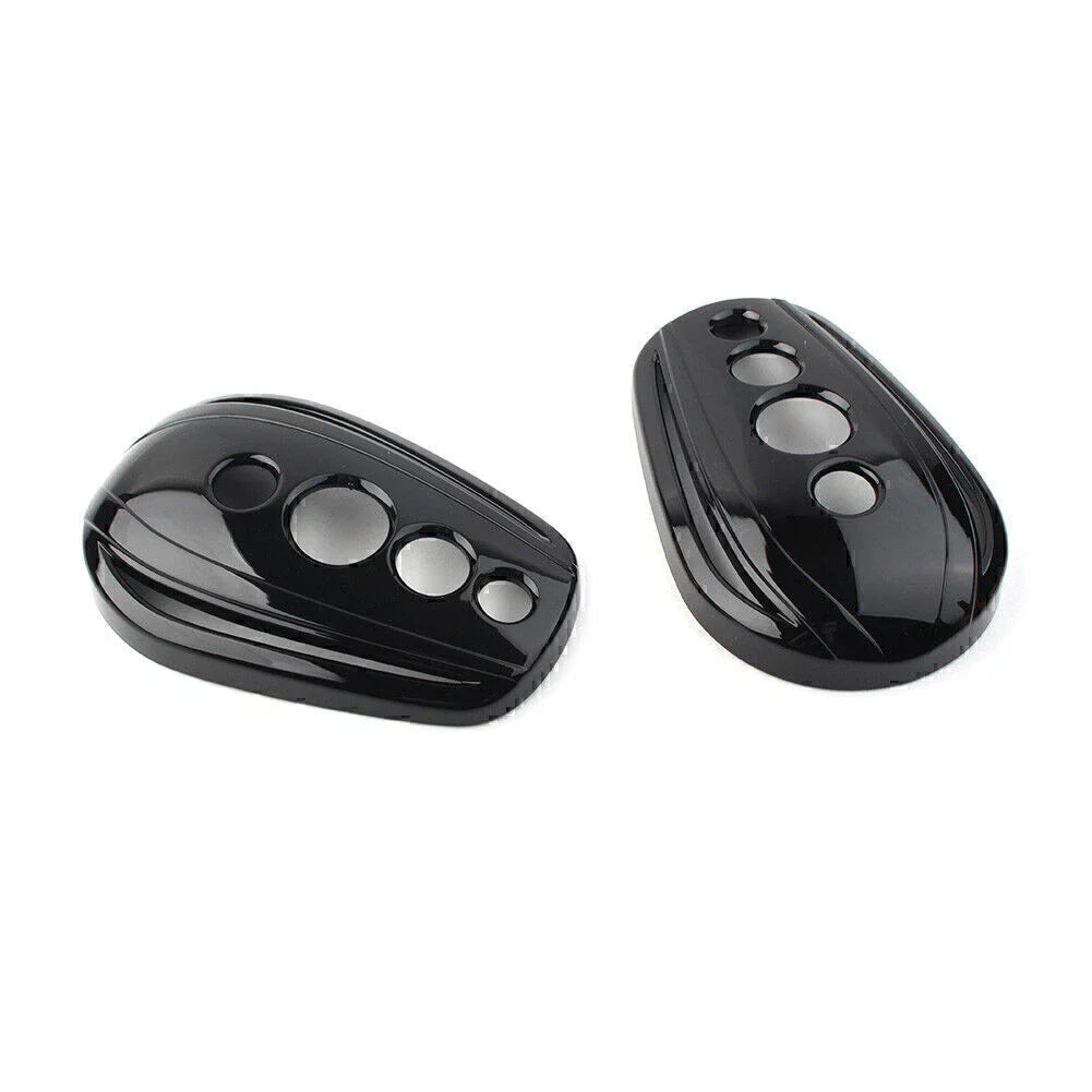 Black Oval Rearview Mirror Covers for Harley Dyna, Street Glide, Softail, Sportster