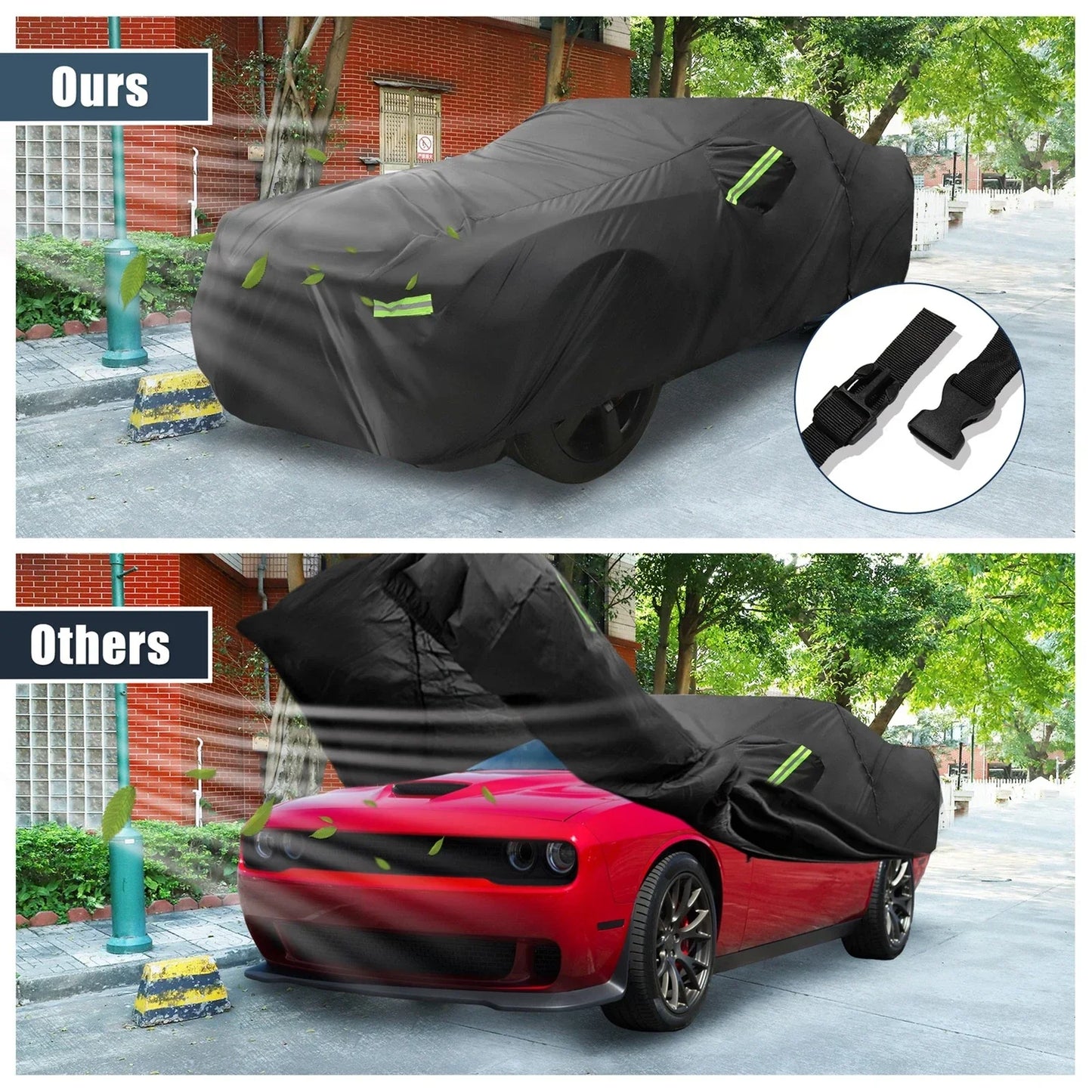 Waterproof Car Cover for Dodge Challenger 2008-2023 with Zipper, Black