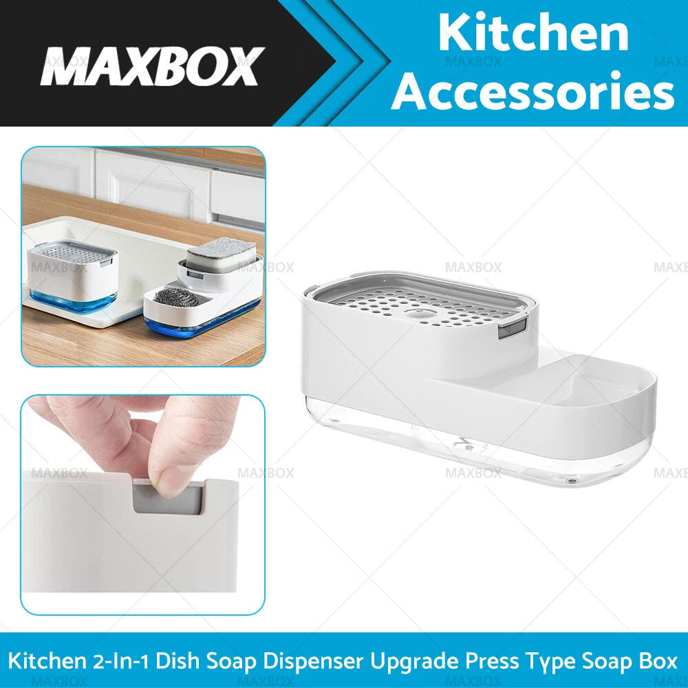 2-in-1 Soap Dispenser & Sponge Box for Detergent Storage - Manual Press