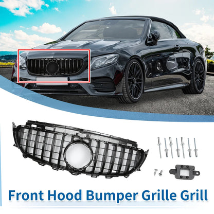 Front Upper Bumper Grille for Mercedes-Benz E200 (2016-2020) Black