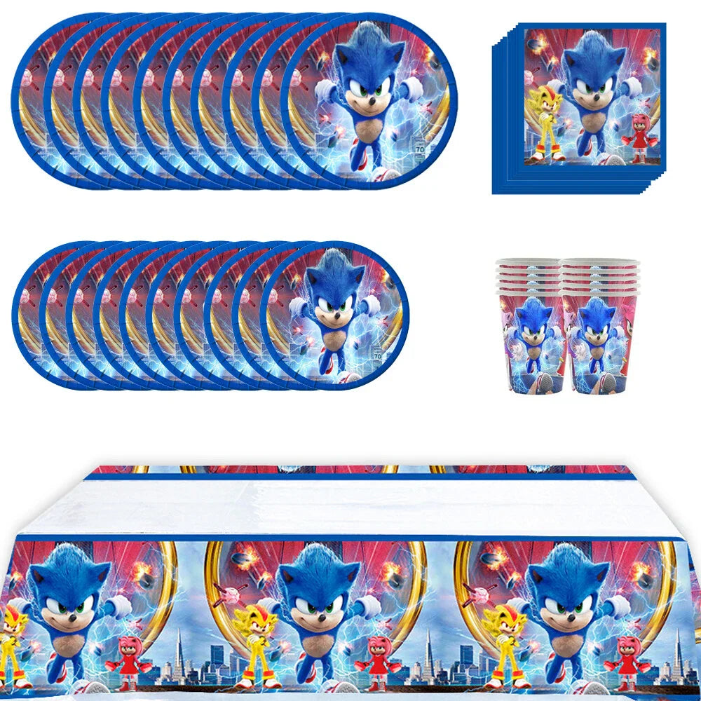 51pcs Sonic Birthday Party Supplies - Tablecloth, Plates, Napkins, Cups