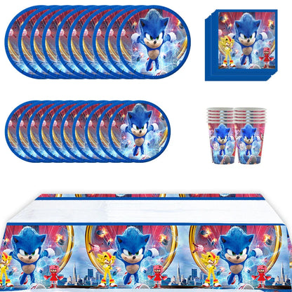 51pcs Sonic Birthday Party Supplies - Tablecloth, Plates, Napkins, Cups