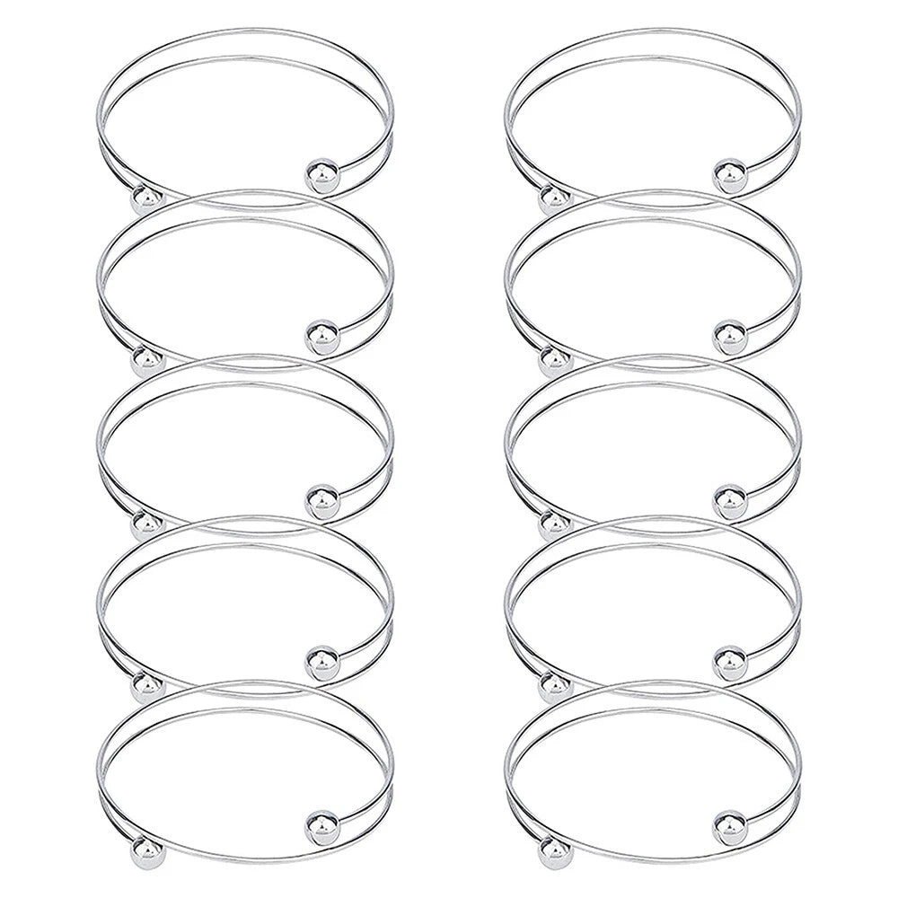10 x Adjustable Bangle Bracelet Blank Cuff w/ Removable Ball Bead 2.5"