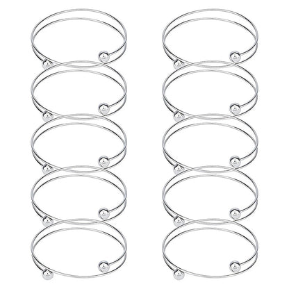 10 x Adjustable Bangle Bracelet Blank Cuff w/ Removable Ball Bead 2.5"