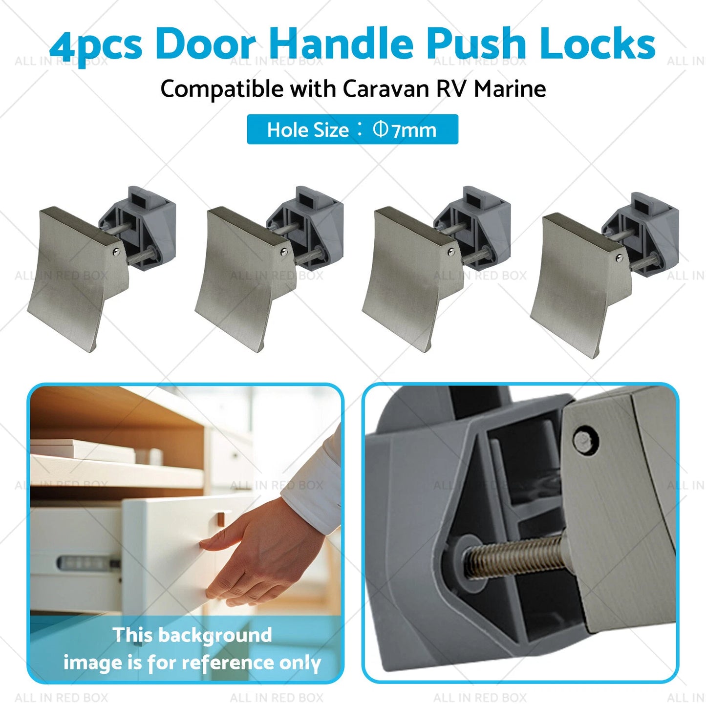 4 x Square Handle Push Locks for Caravan RV Marine Latch Knob