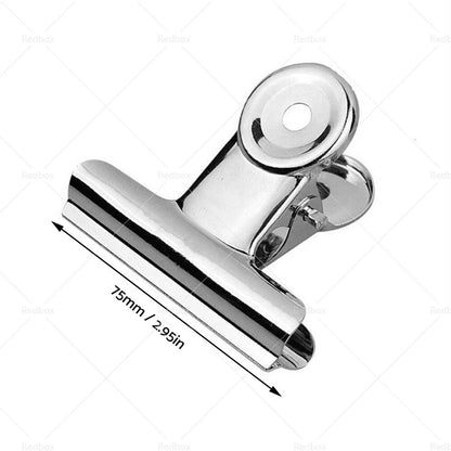 Stainless Steel Bulldog Paper Clips 75mm - 6 x Office Binder Clamps