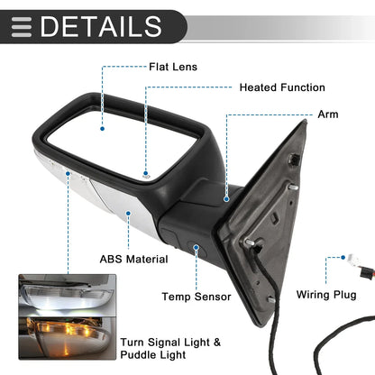 Tow Mirrors for Dodge Ram 1500 with Turn Signal Lights Silver Tone (2009-2018)