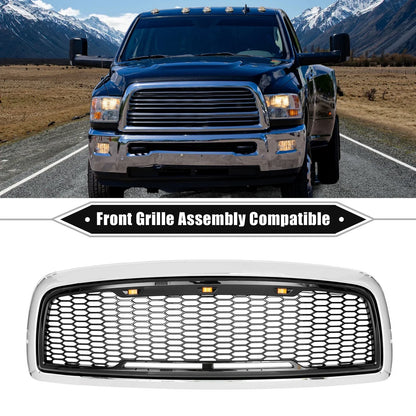 Front Grille Assembly with LED Lights for Dodge (Chrome, Silver, Gloss Black)
