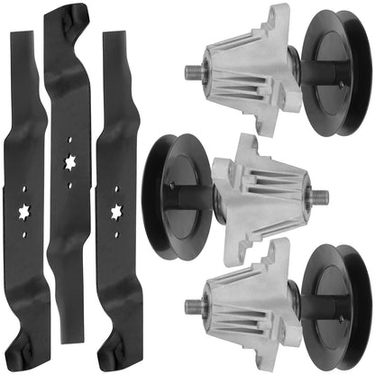 54 Inch Deck Spindles Rebuild Kit with Pulley Blades for Troy Bilt TB2454 (2015–2018)