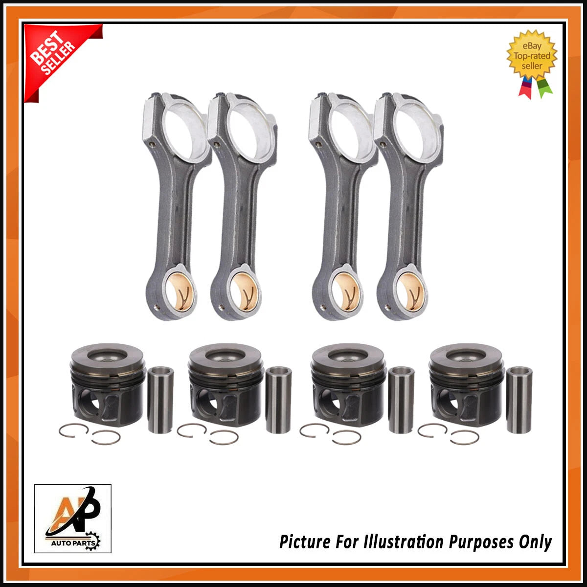 Connecting Rods and Pistons Set of 4 for Hyundai Kia 2.2 CRDI (2000–2019)