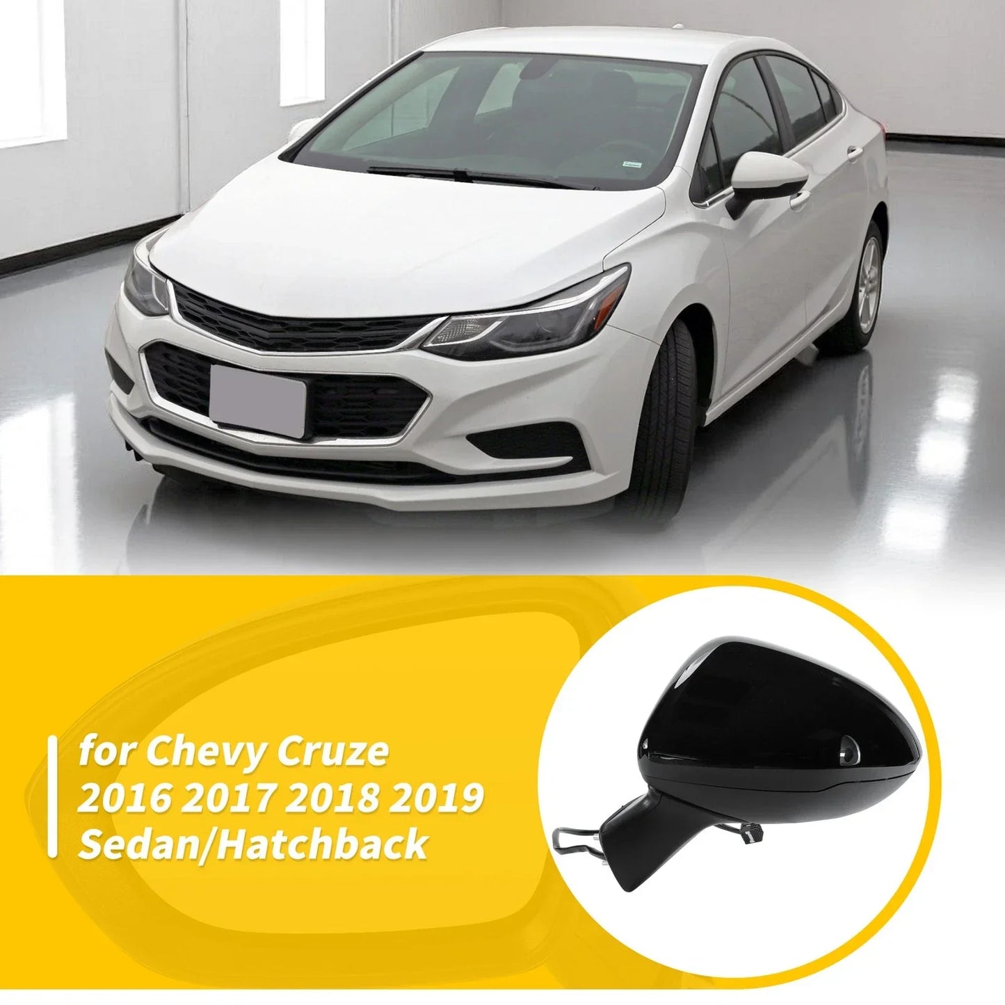 Left Side Door Mirror Black for Chevy Cruze Sedan/Hatchback (2016-2019)