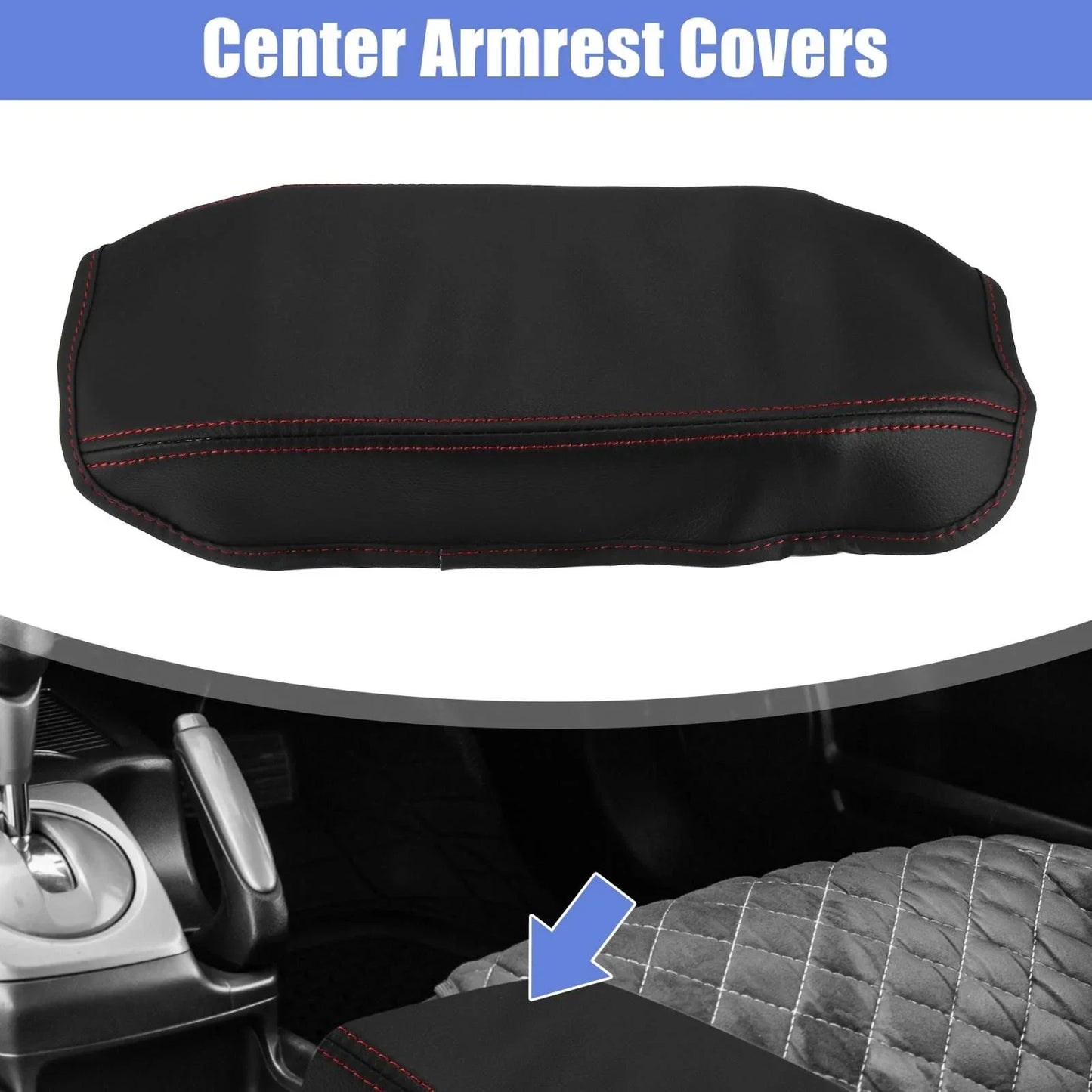 Microfiber Leather Armrest Cover Pad for Honda Civic (2006-2011) Black/Red