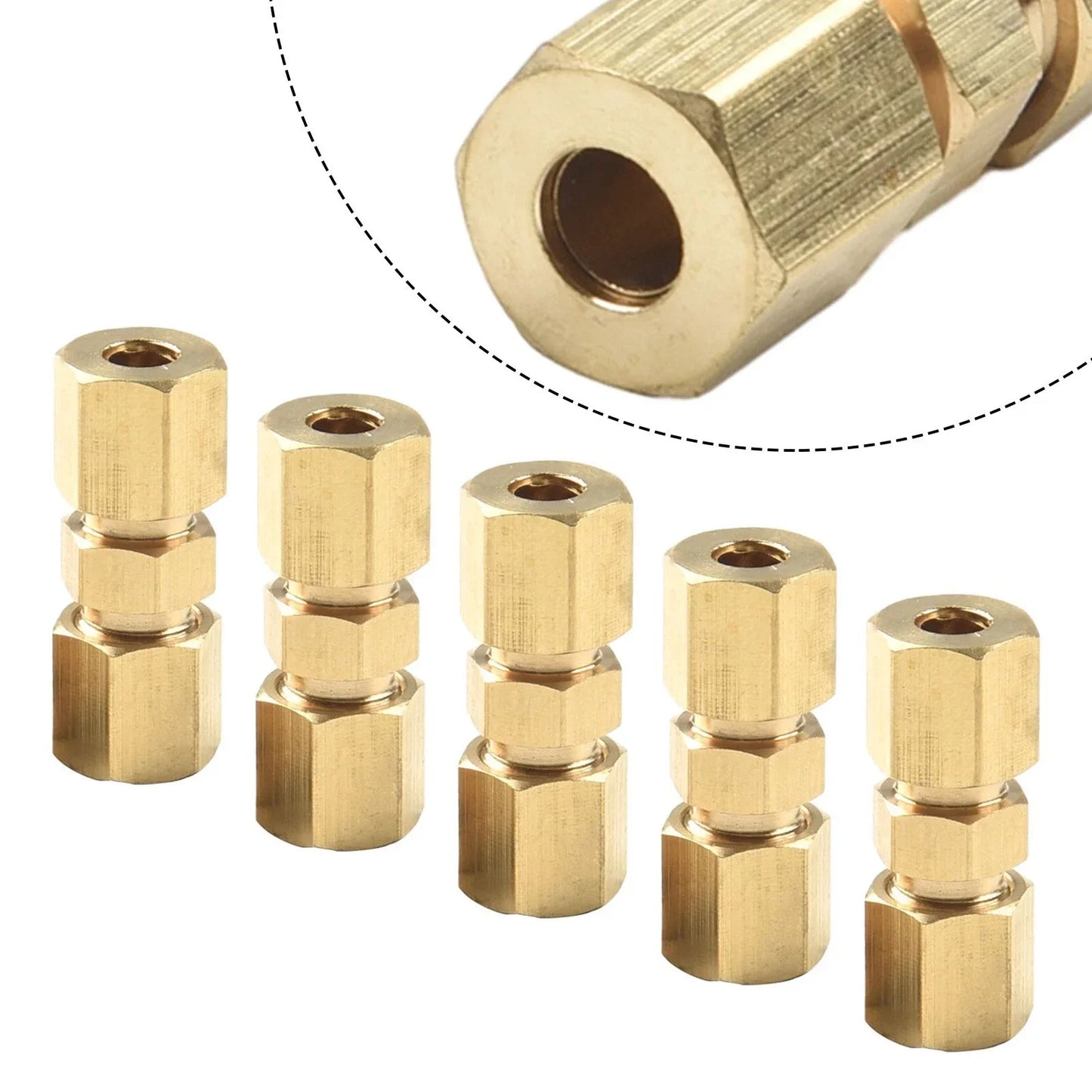 5 x Brass Brake Pipe Connector 33mmx10mm 3/16 Tube Joiner Union