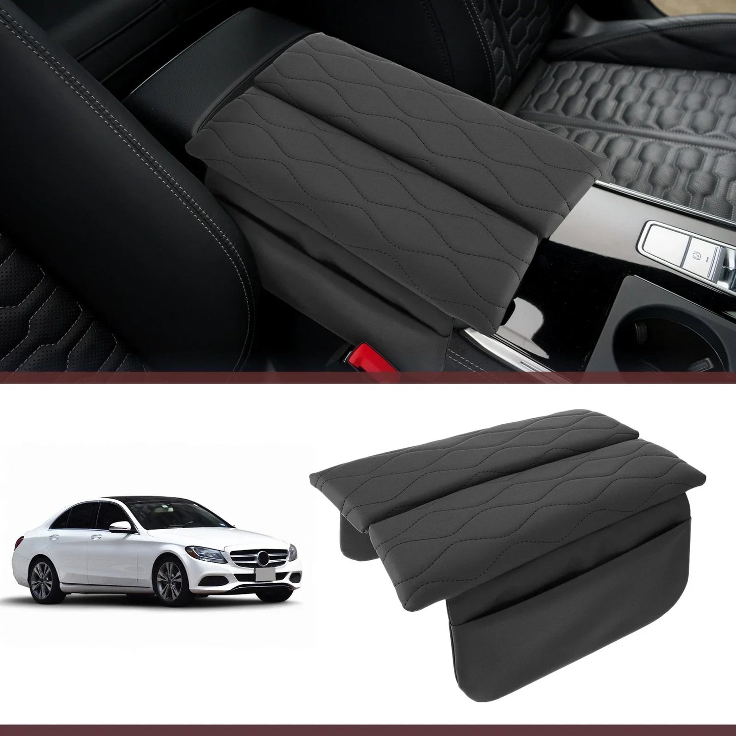 Center Console Cover for Mercedes Benz EQC 400 Leather Armrest Cushion (2019-2023)