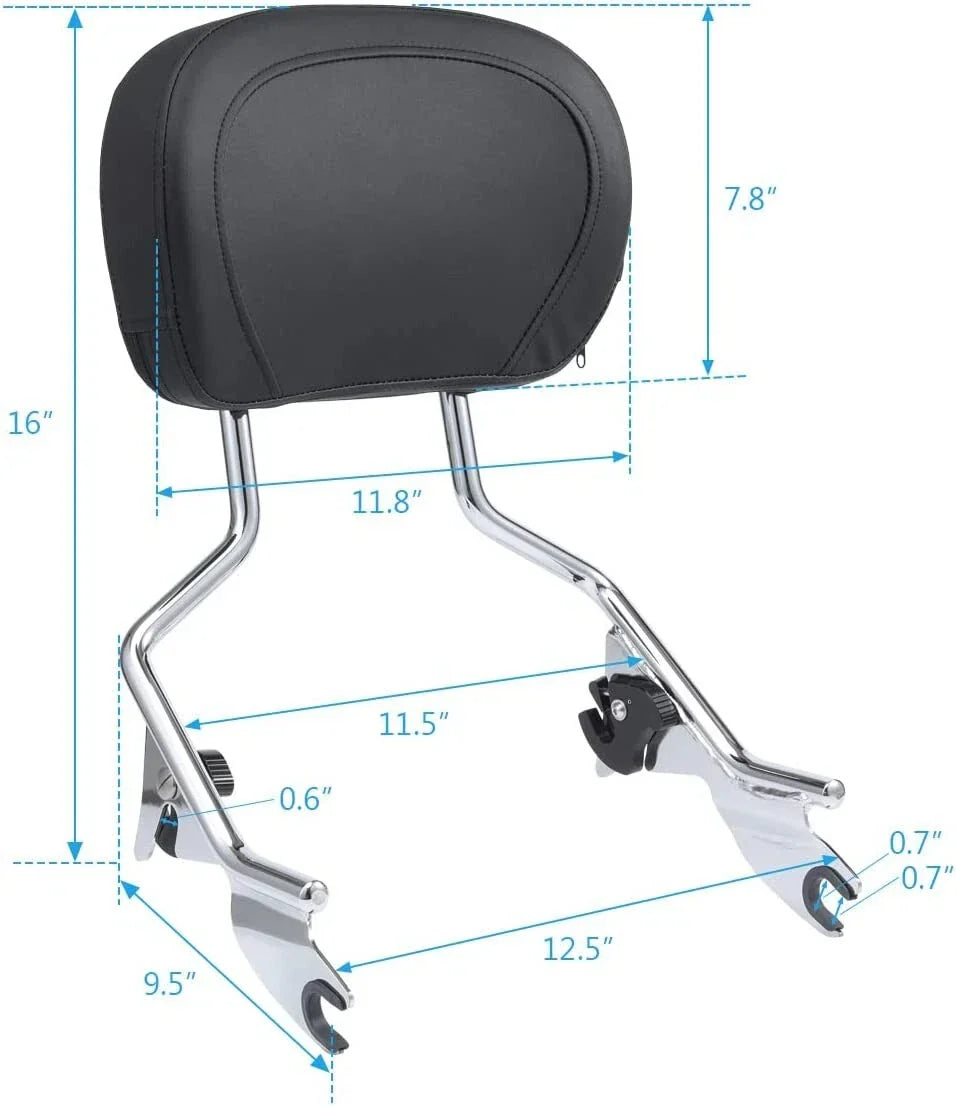 Chrome Backrest Pad Sissy Bar for Harley Touring Road Glide FLTR (2009-2022)