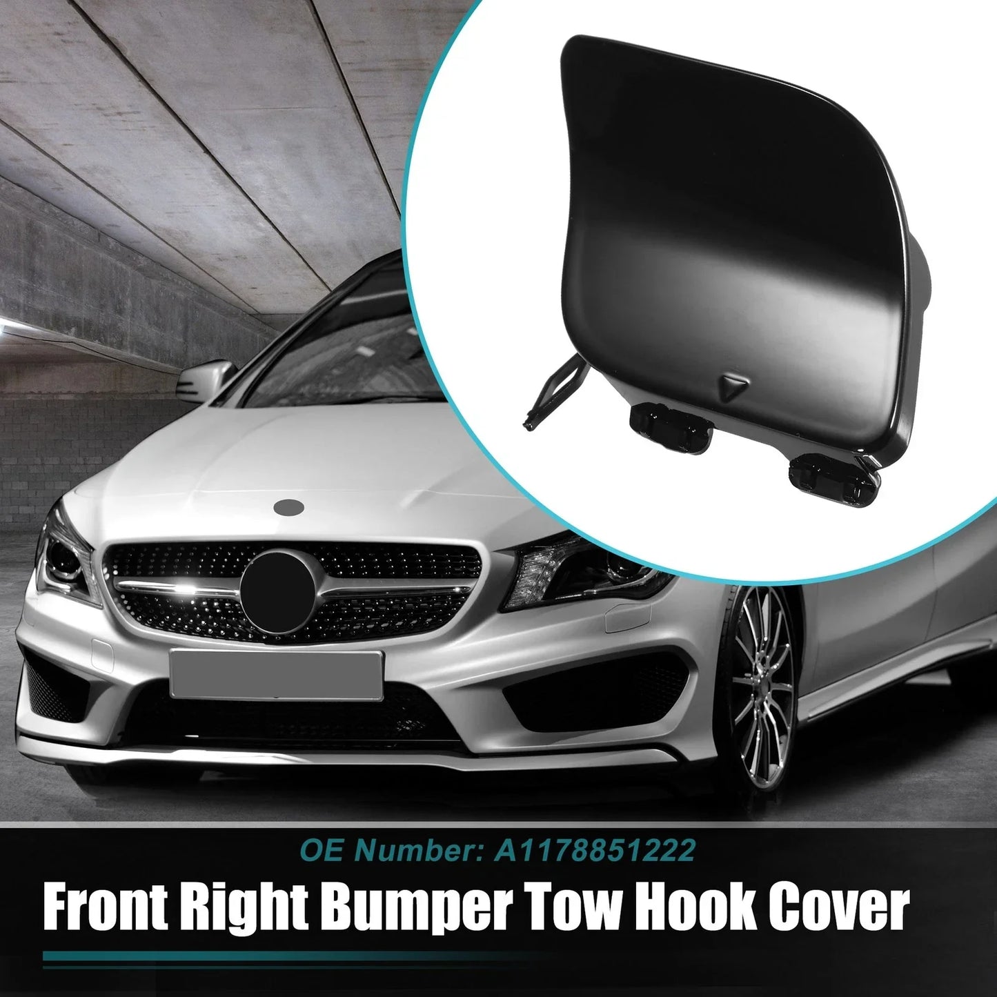 Front Bumper Tow Hook Cover for Mercedes-Benz A1178851222 Glossy Black