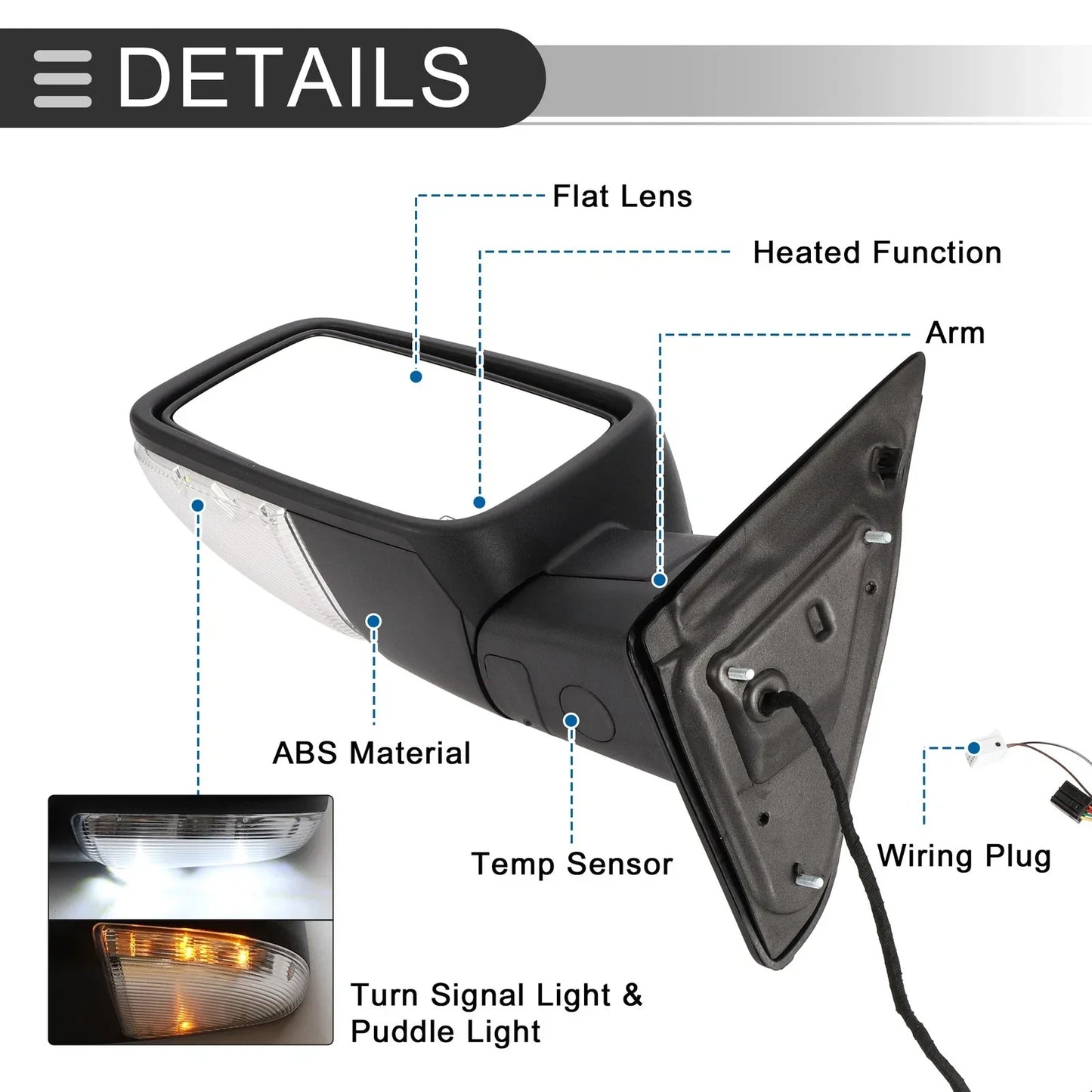 Tow Mirrors for Dodge Ram 1500 2009-2018 with Temperature Sensor - 1 Pair