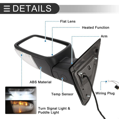 Tow Mirrors for Dodge Ram 1500 2009-2018 with Temperature Sensor - 1 Pair