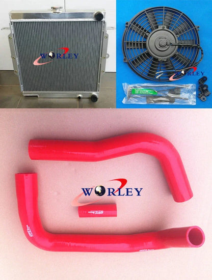 Aluminum Radiator + Fan + Blue Hose for Land Cruiser 75 Series (1985-1990)