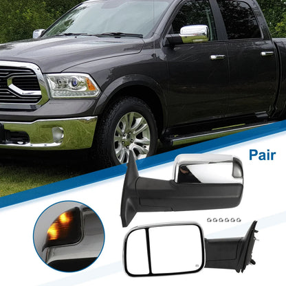 Tow Mirrors for Dodge Ram 1500 2500 2009-2018 with Lights - Silver Tone 2 x