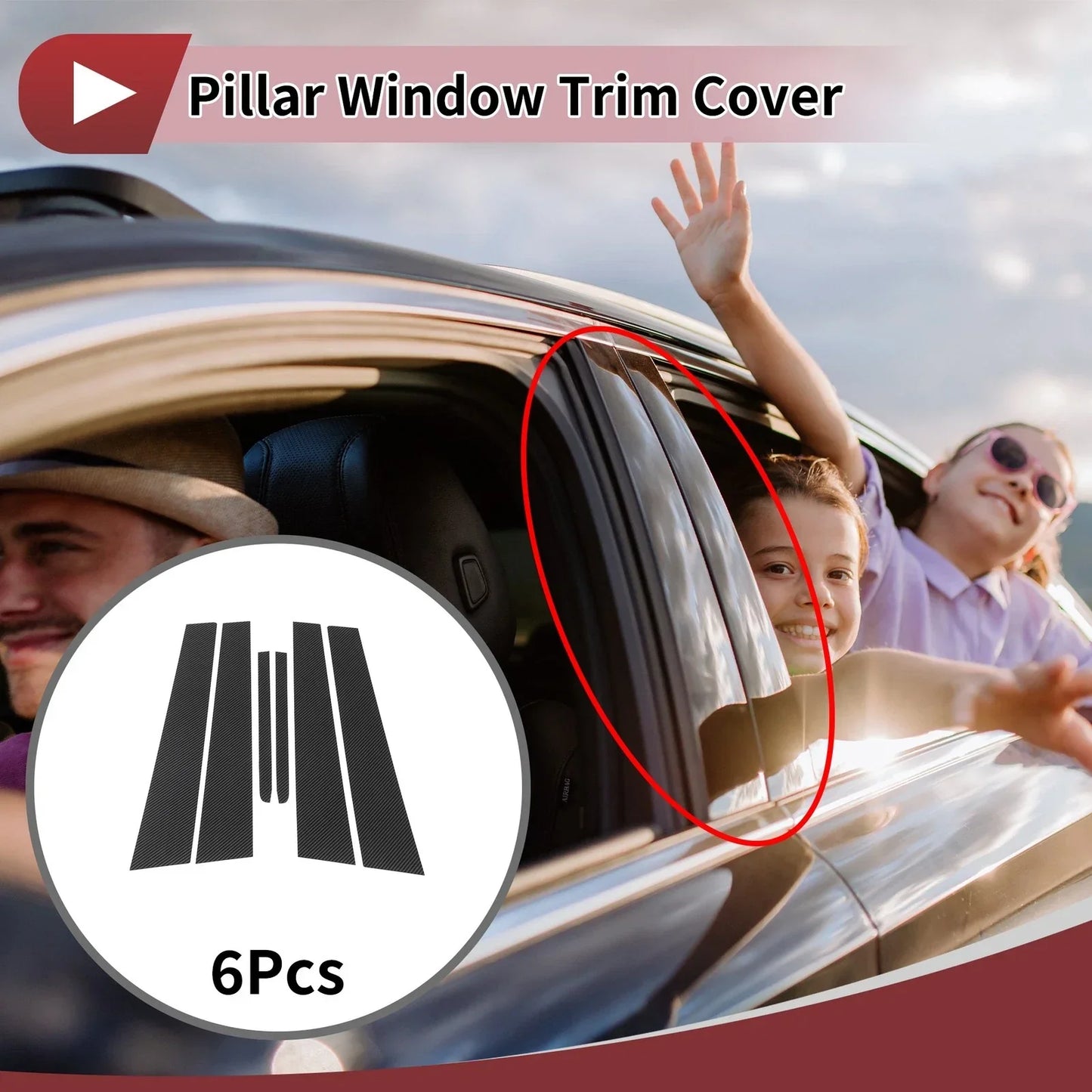 Door Pillar Window Trim for Hyundai Accent 2006-2010 Carbon Fiber Black