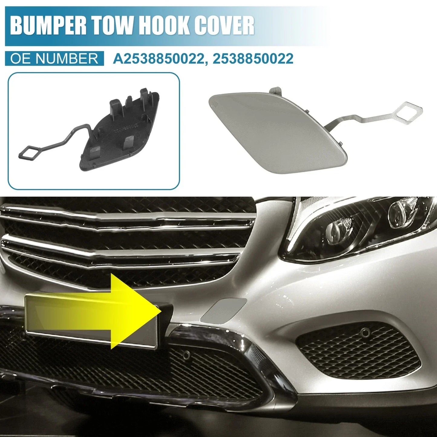 Front Bumper Tow Hook Cover for Mercedes-Benz (2019-2023) Deep Silver Tone