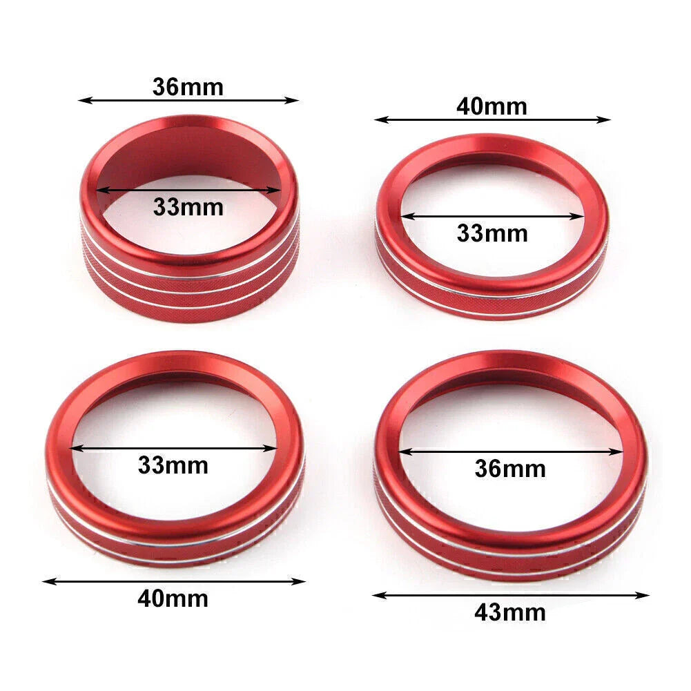 4 x Air Conditioner Switch Knob Ring Cover Trim RED for Jeep Wrangler (2018-2020)