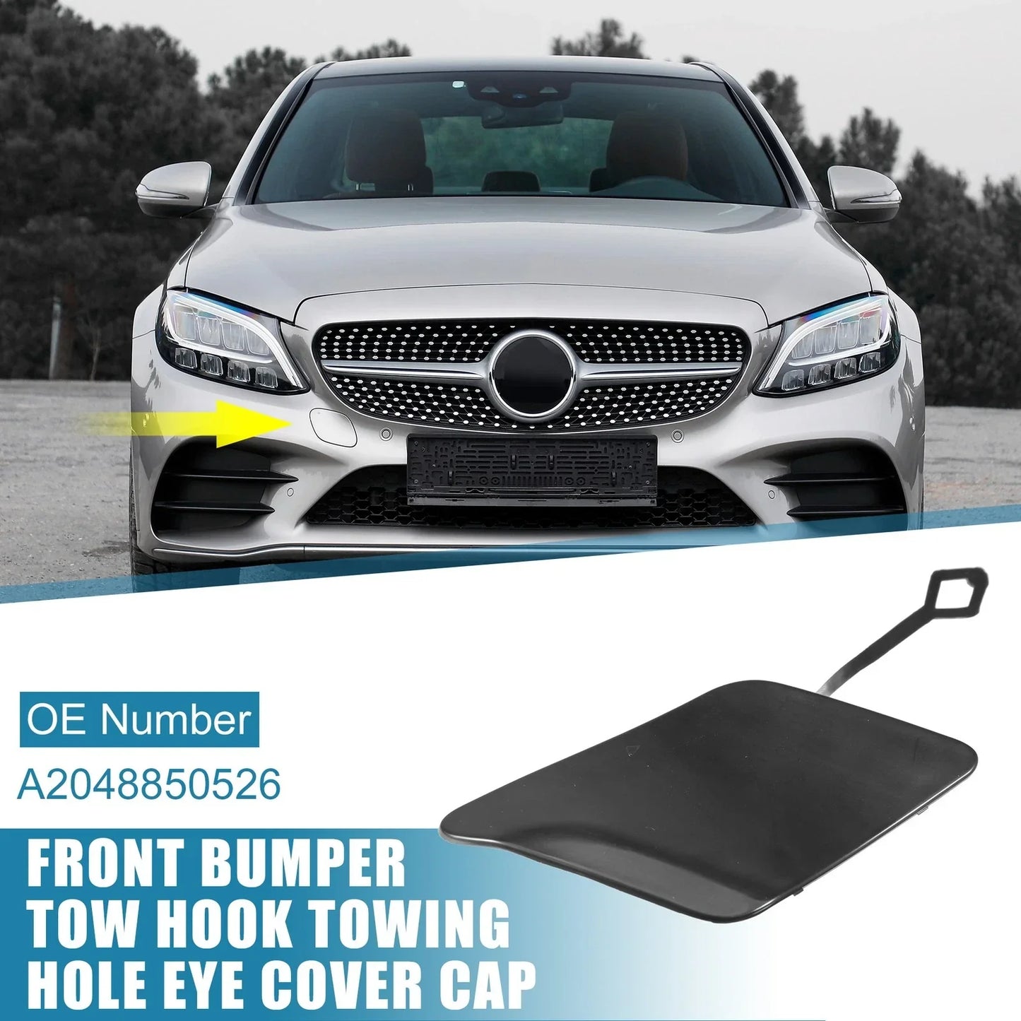 Front Bumper Tow Hook Cover for Mercedes-Benz C250 (2012-2014) Black