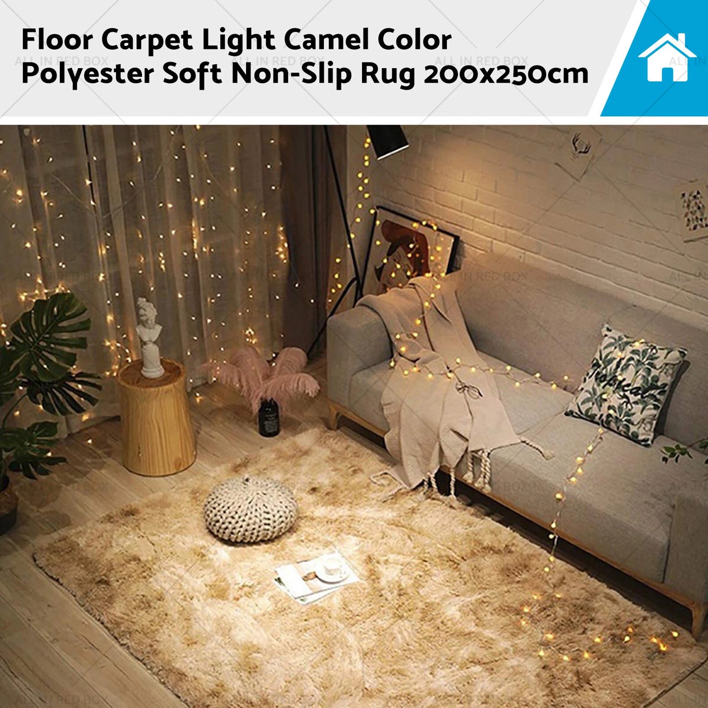 Soft Carpet Rug Light Camel 200x250cm Non-Slip Floor Mat