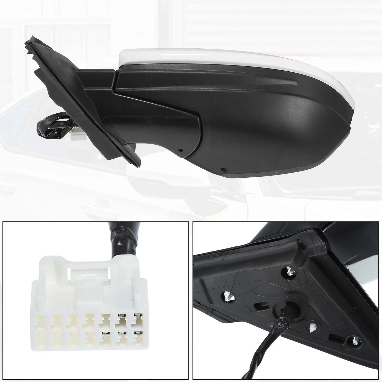 5 Pin Left Side Exterior Door Mirror Assembly White for Honda Civic (2016-2020)
