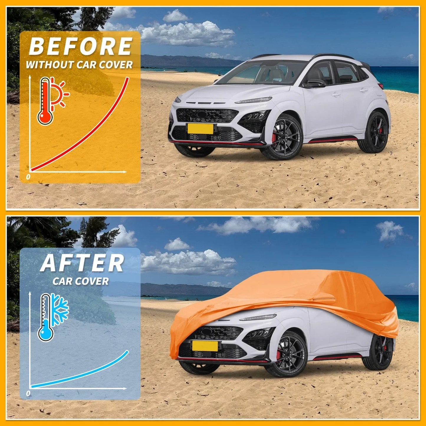 Waterproof All Weather Car Cover for Hyundai Kona (2018-2023) - Orange 210D-PU