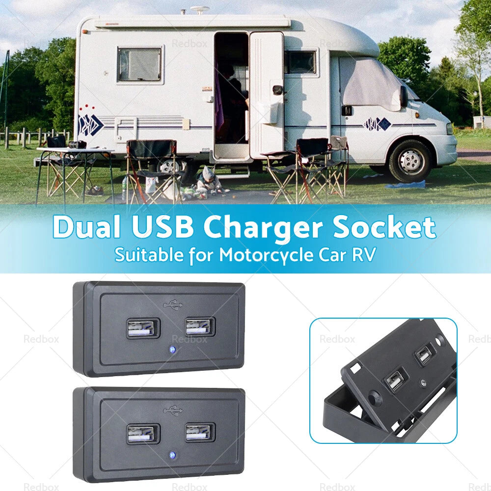 Dual USB Fast Charger Socket Power Outlet Panel 12V for Motorcycle Car RV