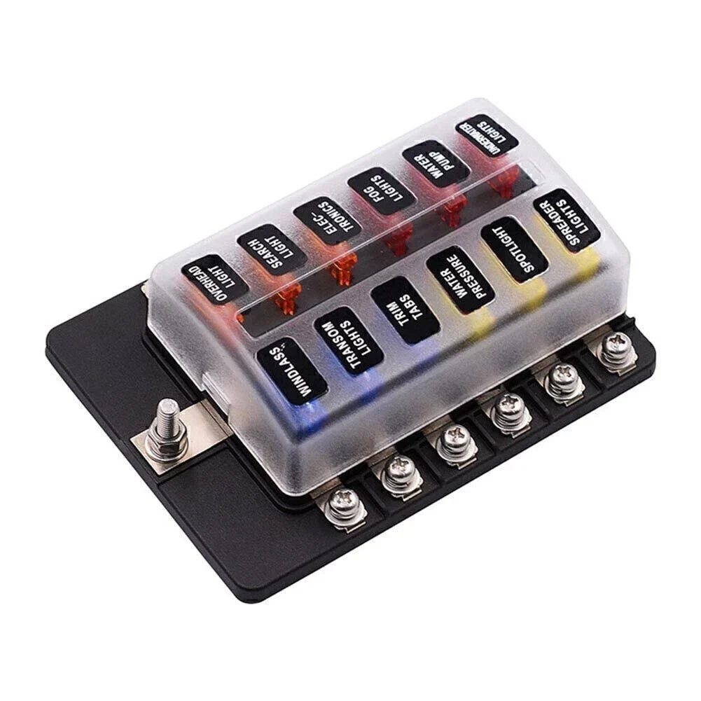 12 Way LED Circuit Blade Fuse Box Holder for Car Boat UK