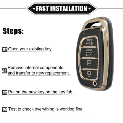 TPU Black Key Fob Cover for Hyundai Elantra, Sonata (2011-2023)