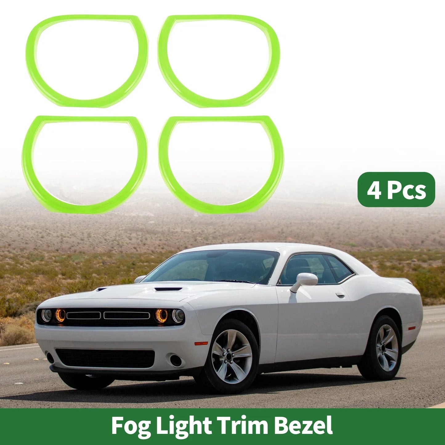 4 x Car Headlight Trim Bezels for Dodge Challenger (2015-2024) Light Green