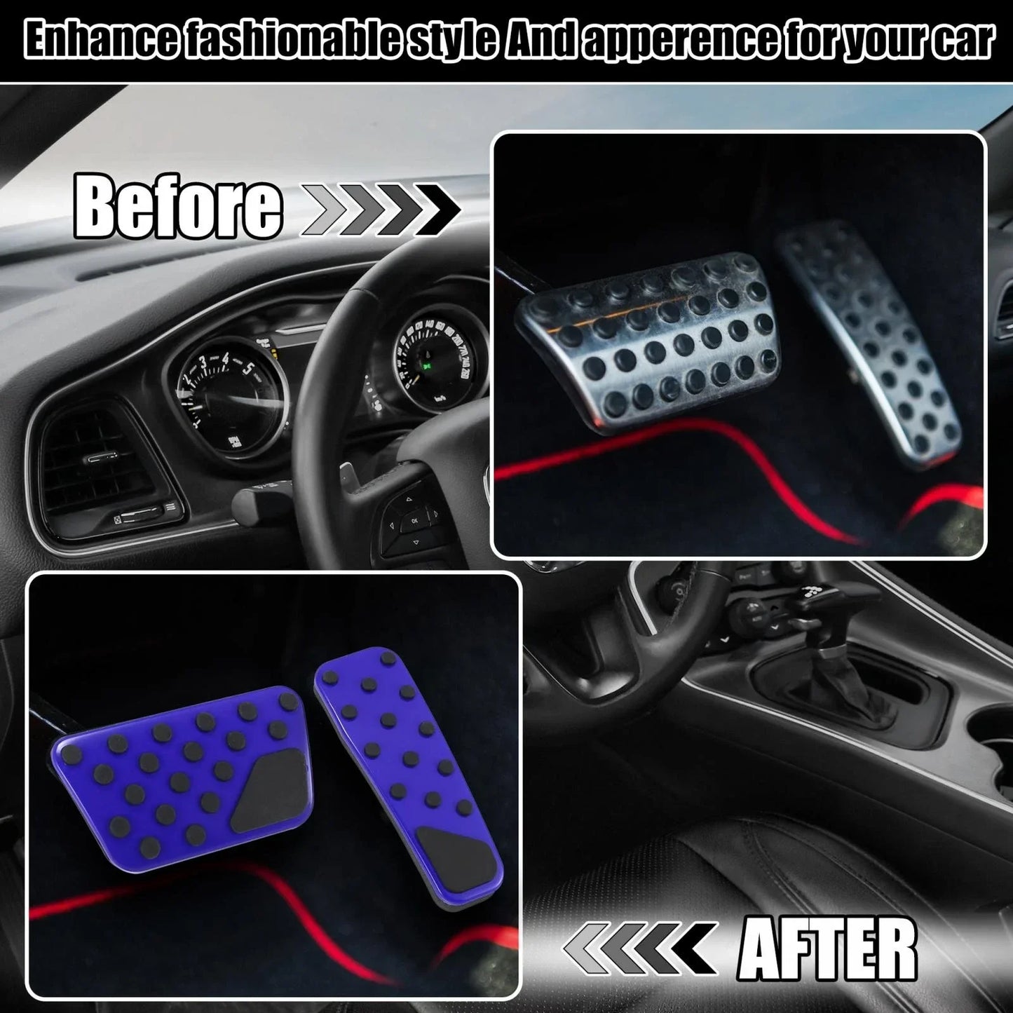 Blue Brake Gas Accelerator Pedal Cover Set for Dodge Charger (2009-2019)