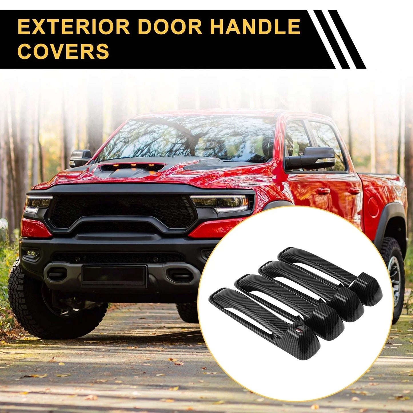 4 x Outside Door Handle Covers for Dodge Ram 1500 (2009-2018) Carbon Fiber