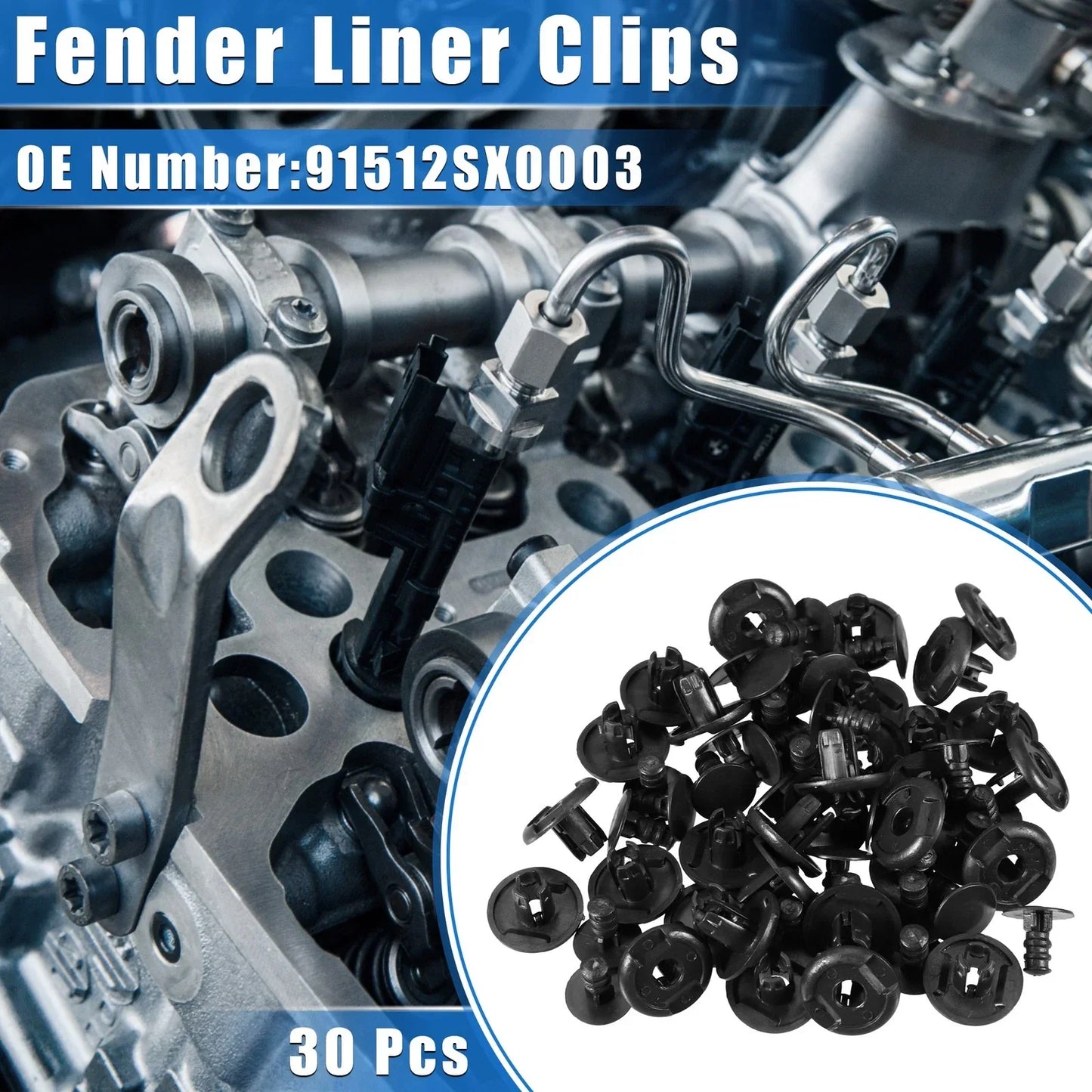 30 x Fender Liner Clips for Honda - Plastic Black Automotive Fasteners